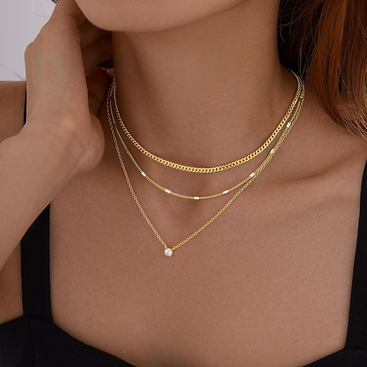 WomenGifts Layered Gold Necklaces for Women, 14K Gold Sterling Silver 