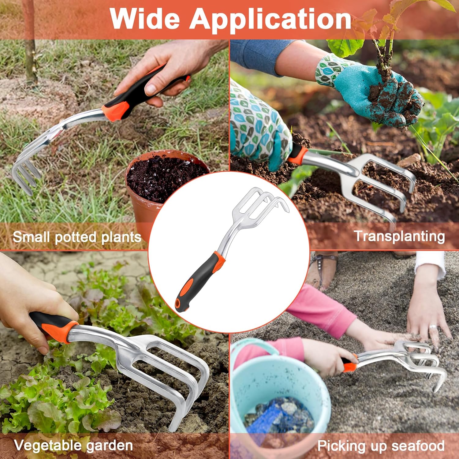 Hand Rake Garden Tool, Heavy Duty Hand Cultivators for Gardening, Smal