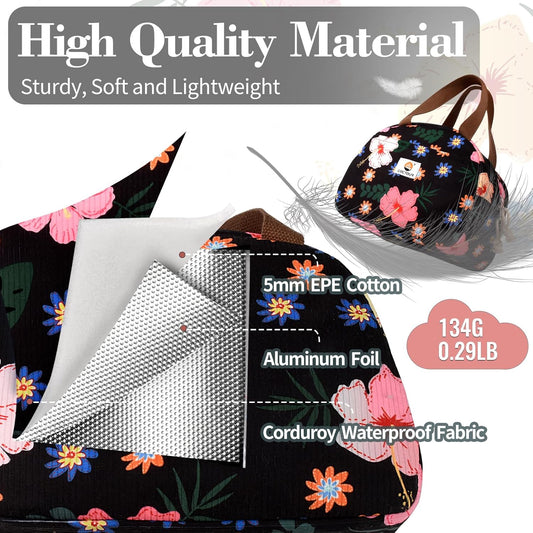Lunch Box for Women Girls Teens,Cute Lunch Box Cooler Bag, Portable Insulated Small Lunch Bag Women Reusable Corduroy Lunch Tote for Work/Travel/Picnic/School (Flower)