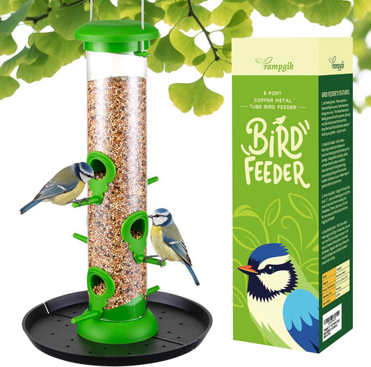 Bird Feeders for Outdoors Seed Catcher,6 Port Wild Bird Feeders with Tray,Bird Feeders for Outside Hanging for Cardinal 13 Inch,Lawn Green,Pack of 1