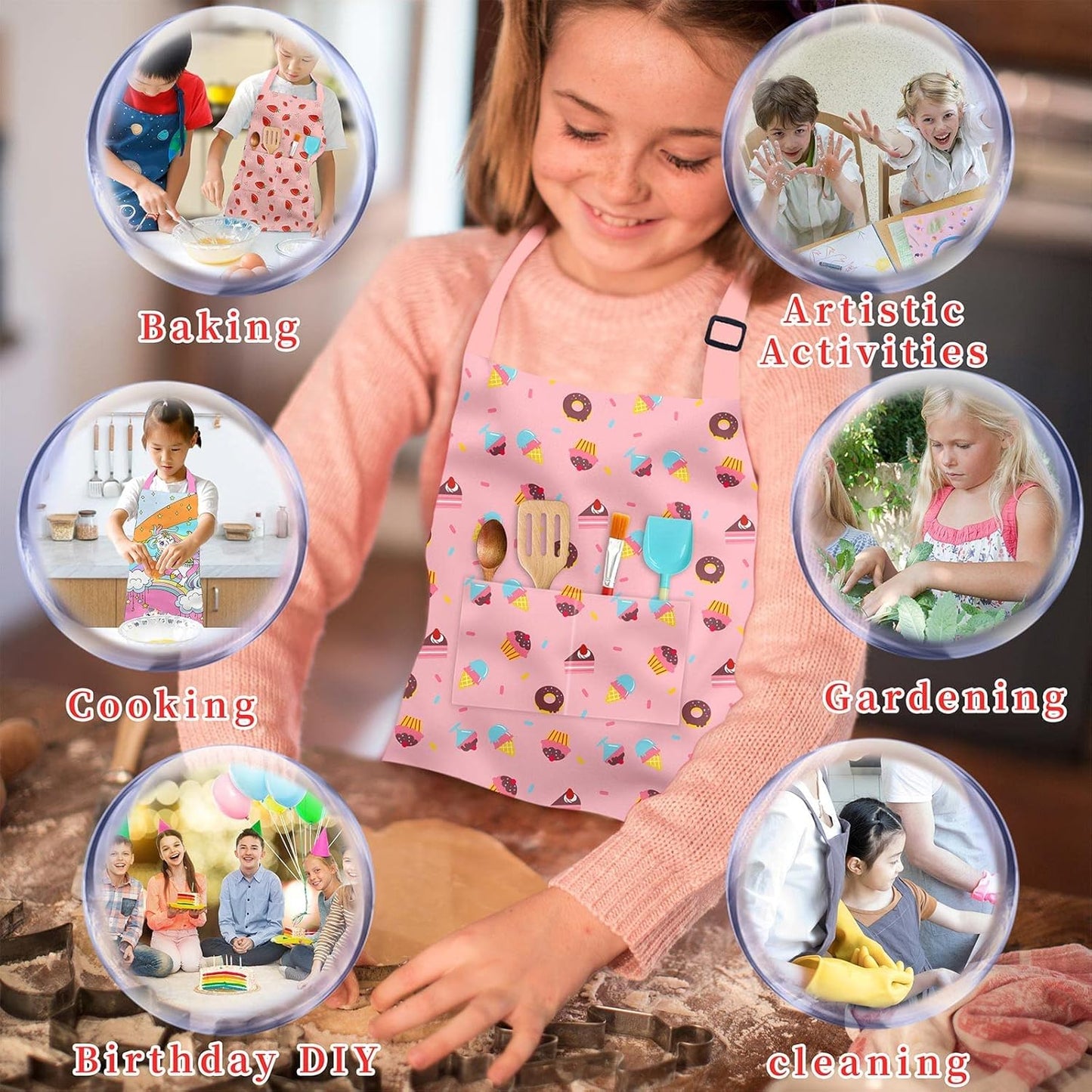Kids Aprons for Girls Toddler Aprons with Pockets for Kids Cooking Bak