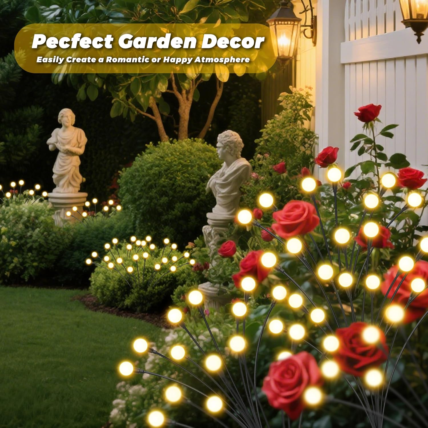 Solar Lights Outdoor-4Pack 32LEDs Solar Garden Firefly Lights Outside,