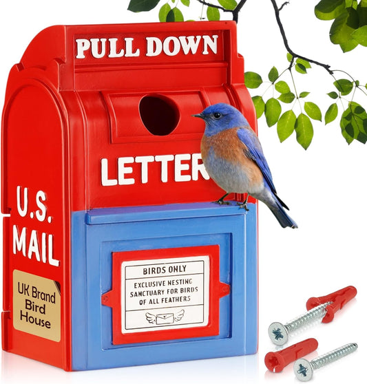 Muldale Outdoor Mailbox Birdhouse – Resin Weather-Resistant Wild Bird House for Backyard Garden Décor (9″) – Mailbox Style Bird Nesting Box for Small Birds
