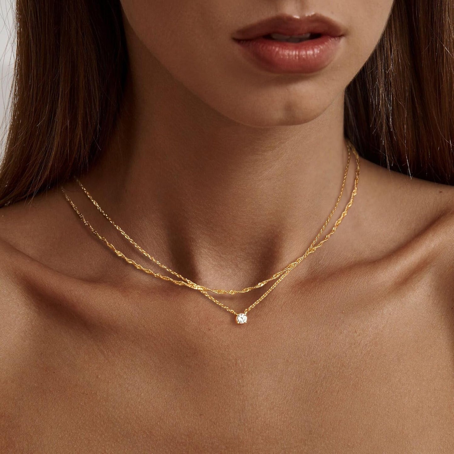 Tewiky Dainty 14k Gold Plated/Silver Cubic Zirconia Necklaces for Wome