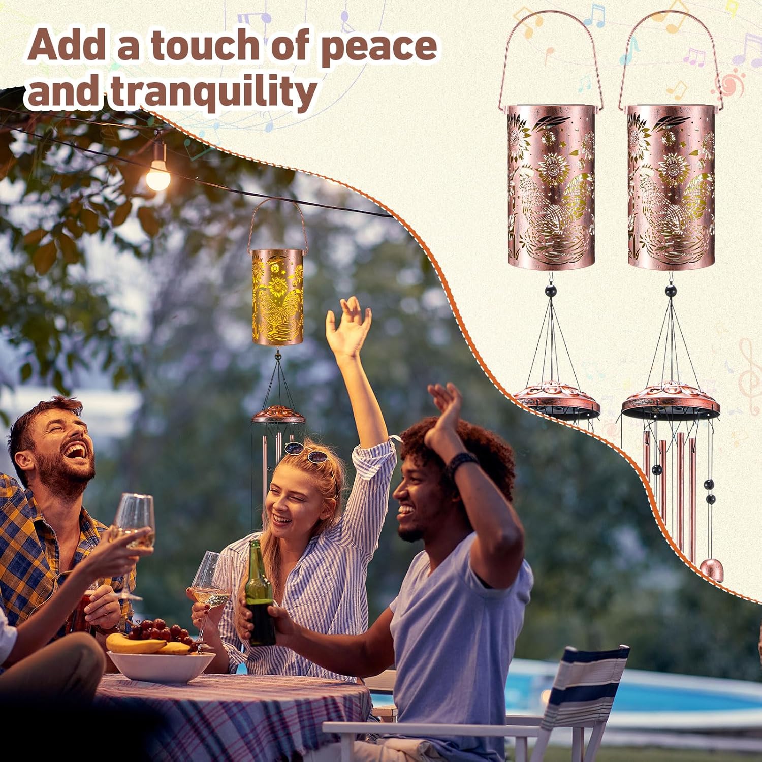 Retisee Rooster Solar Wind Chimes Outdoor Metal Rooster Gifts Solar Li
