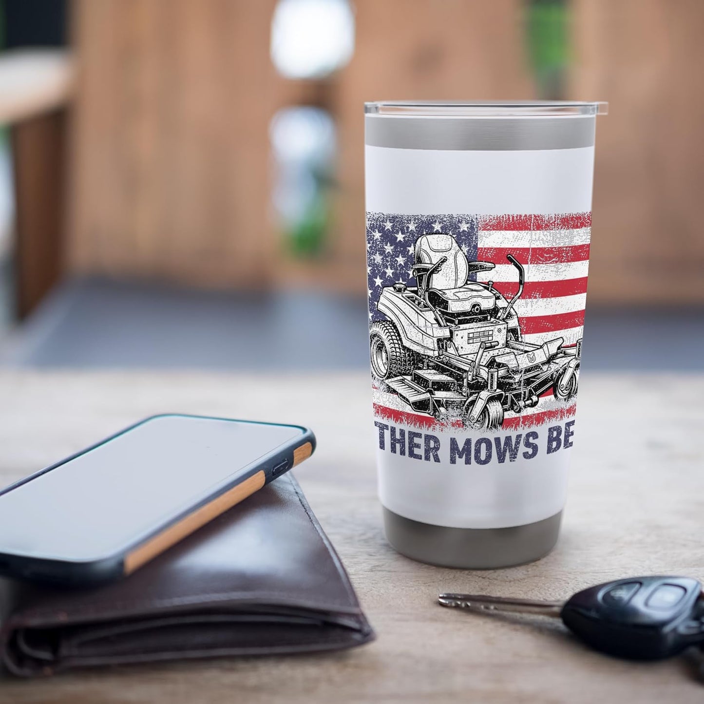 Father Mows Best American Flag Lawn Mower Dad Stainless Steel Insulated Tumbler