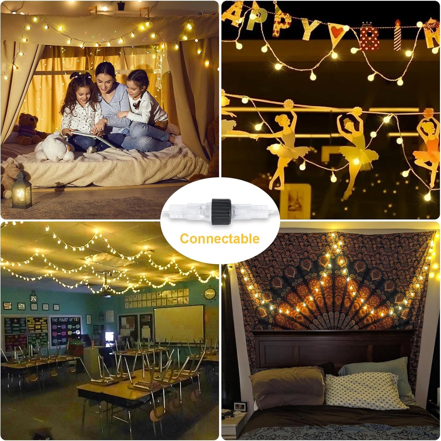 JMEXSUSS 100 LED Connectable Globe String Lights Indoor Bedroom, 33ft 