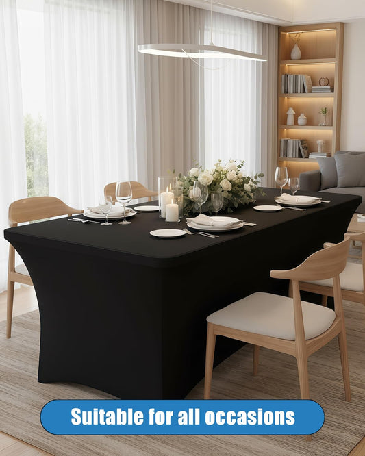 6.1FT Black Table Cloth - 2 Pack Fitted Stretch Rectangle Spandex Tablecloth, Washable Table Cover for Party, Picnic, Wedding, Banquet, Birthday and Festival(30" x 72")