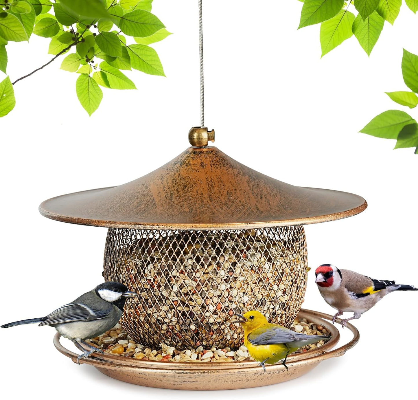 LBTING Bird Feeder for Outside, Squirrel Proof Wild Bird Feeder, Small Metal Bird Feeders for Hanging Outdoors Garden Yard, Round Lantern-Shaped