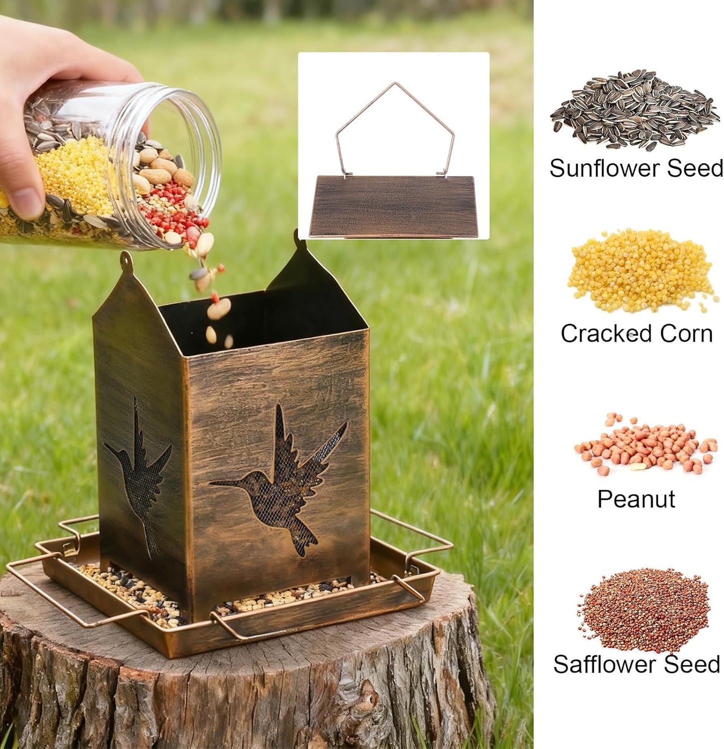 Vintage Metal Bird Feeders, Unique Design Bird Feeder for Outside Squirrel Proof, Attracting Wild Birds, Bronze