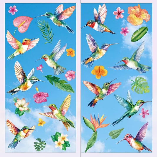 Hummingbird Flowers Window Clings - 5 Sheets Anti-Collision Window Stickers Bird Alert Collision Decals to Prevent Bird Strikes Non Adhesive Vinyl Stickers