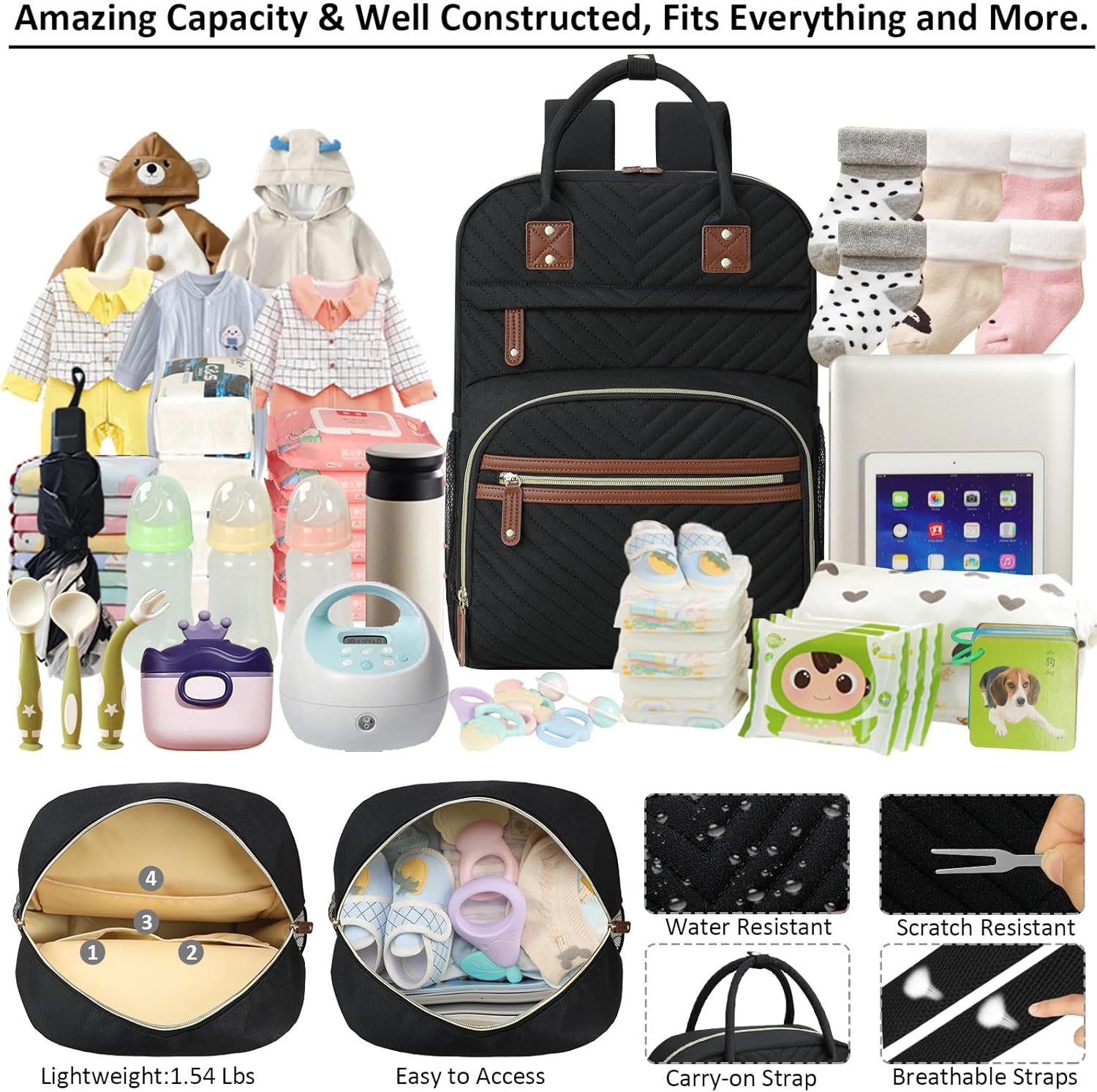 Diaper Bag Backpack for Women Large Capacity with Insulated Pockets Mu