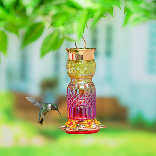 Evergreen Garden Iridescent Glass Hummingbird Feeder, 31 Ounces Hangin