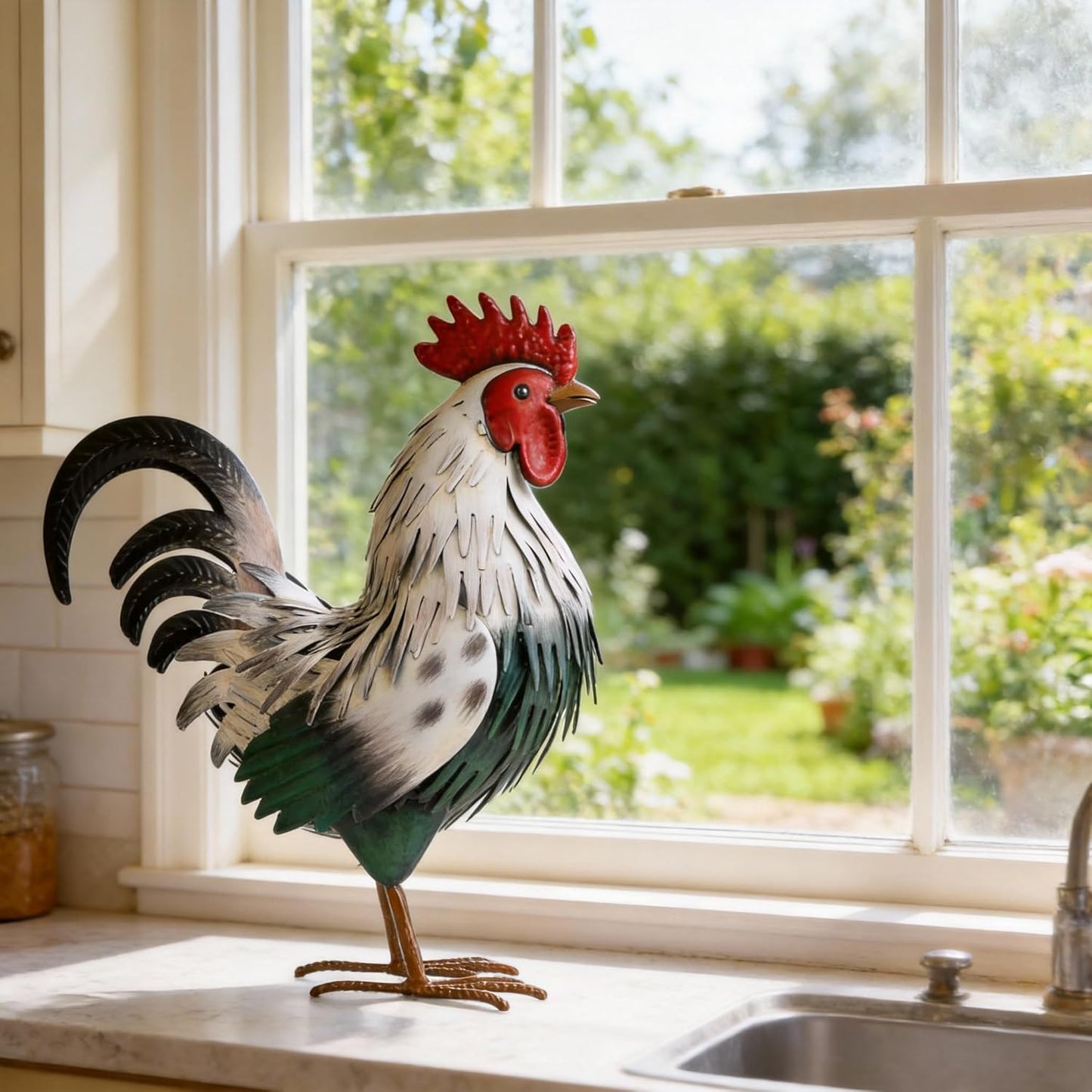Rooster Garden Statue Sculpture Metal Chicken Yard Decor Outdoor Figurines Patio Backyard Decoration