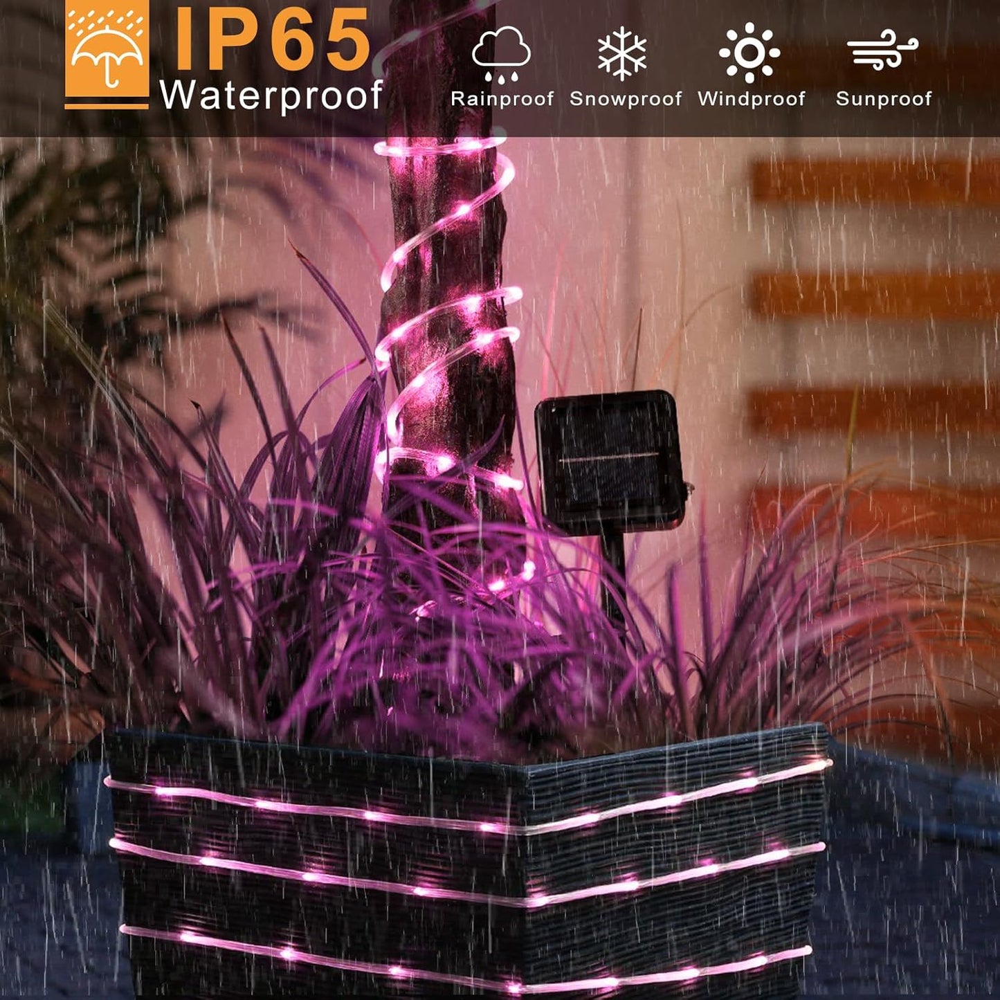 33FT 135 LED Solar Rope Lights Outdoor Waterproof, Pink Solar String Lights for Outside 8 Modes, Solar Powered Fairy Light for Pool Backyard Trampoline Patio Garden Tree Decorations