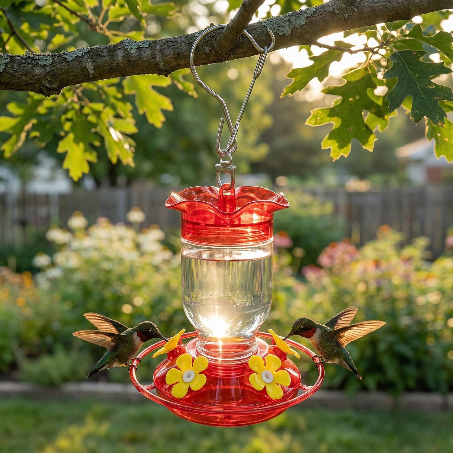 Plastic Hummingbird Feeders for Outdoors 2 Pack - 12oz Clear Bottle wi