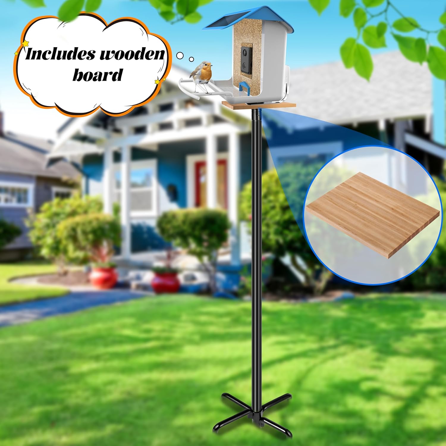 Ottsuls Bird Feeder Pole, 92 Inch Heavy Duty Bird House Pole Kit for O