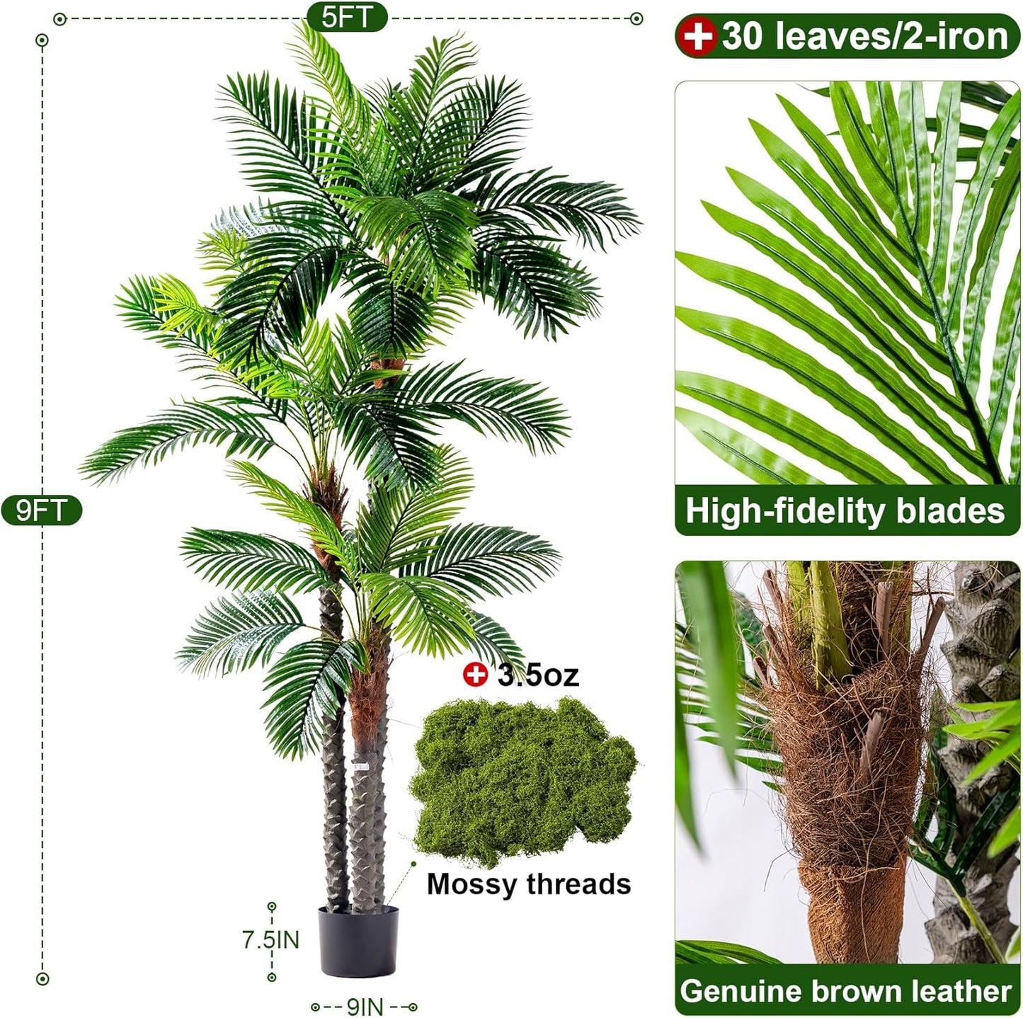 Large Artificial Tree Big Faux Tropical Palm Trees Indoor Outdoor Realistic Floor Plants Fake Silk Palm Plastic plantas for Modern Home Living Room Office Corner Patio Porch Decor Party Decorations