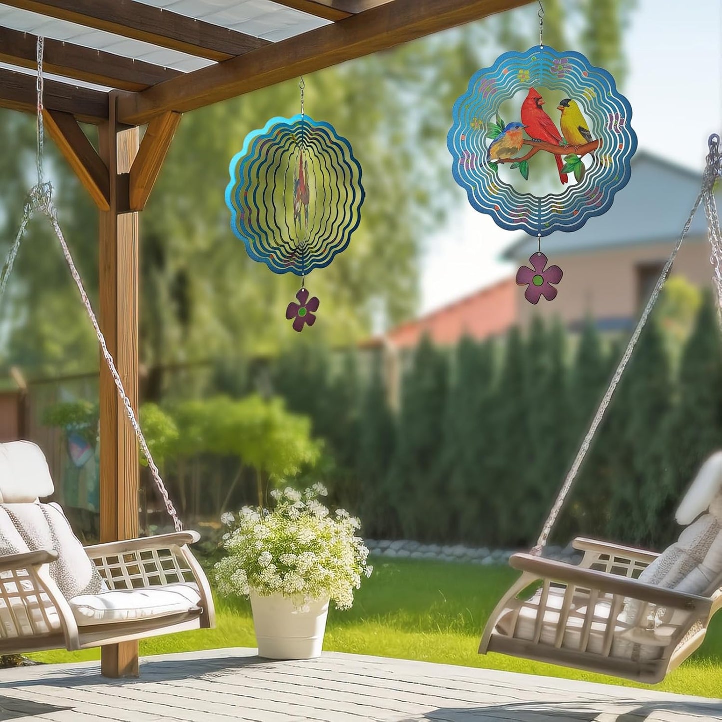 Birds Wind Spinners,3D Cardinal Stainless Steel Hanging Spinner, Wind Catchers Sculpture for Indoor, Outdoor Decor,Yard Art