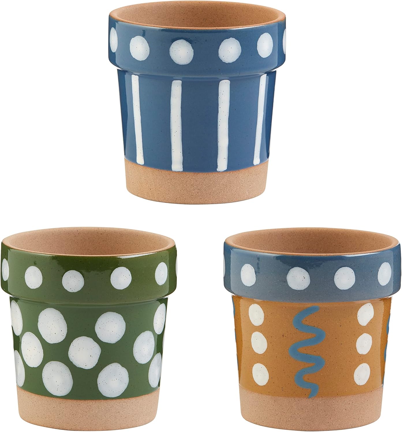 Mud Pie Blue Dotted Rim Flower Pot, 4" x 4" Dia