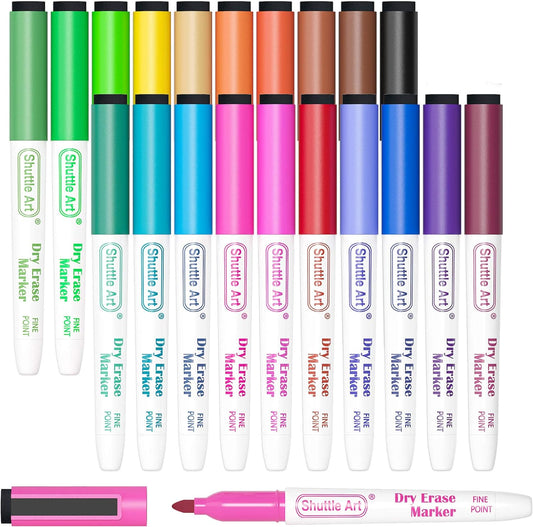 Shuttle Art Magnetic Whiteboard Markers, 20 Pieces Fine Tip and Eraser