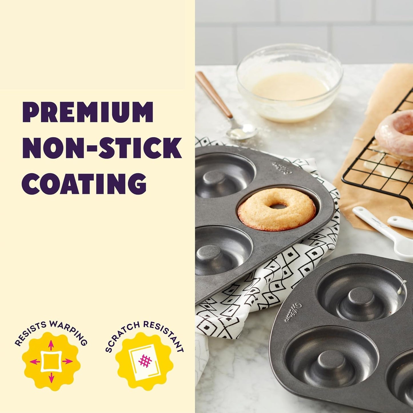 Wilton Gold Non-Stick 2 Piece Donut Pan Set, Cold-Rolled Steel Bakeware, Made without PFAS, Packaging May Vary