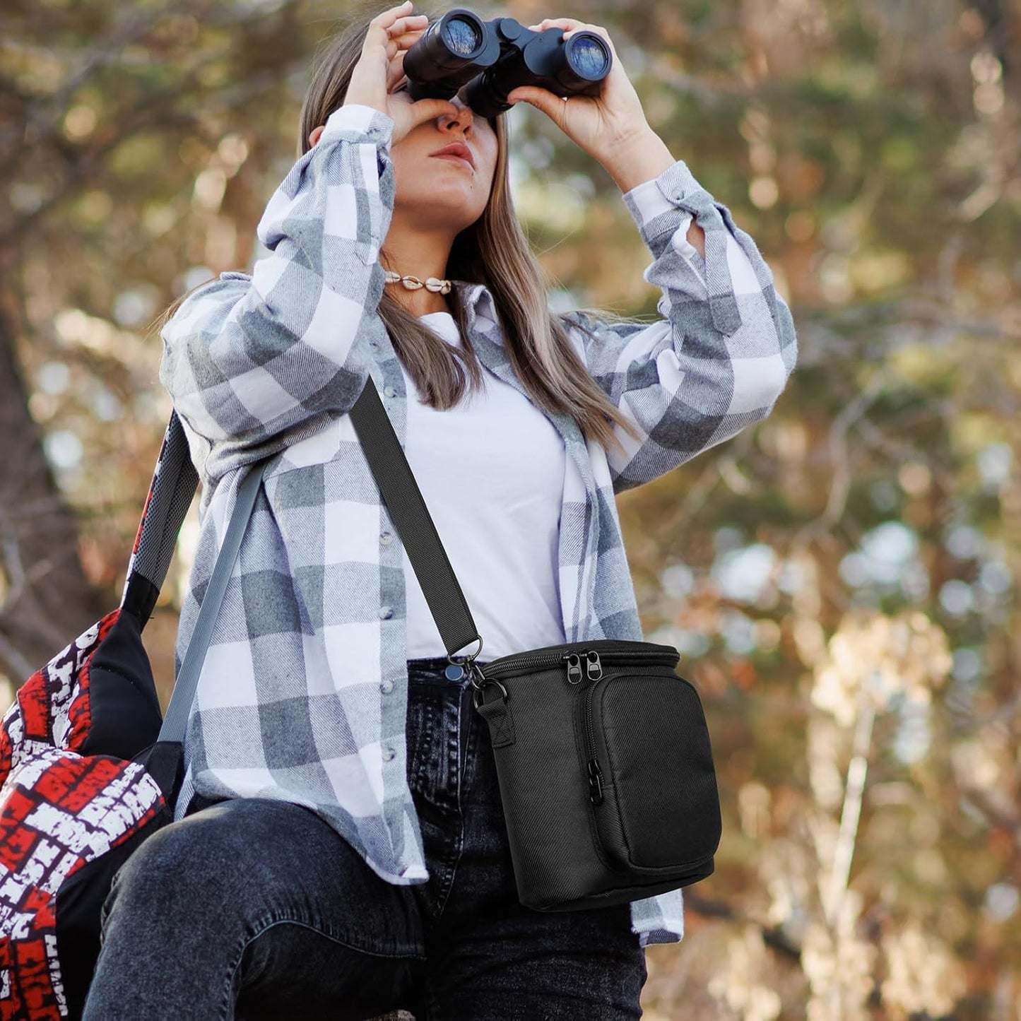 Travel Protective Case for NIKON Monarch M5 M7 8x42 Binocular, Durable Fabric Storage Bag with Shoulder Strap Compatible with Nikon PROSTAFF P3 8x42 10x42 Binocular, Black (Case Only)