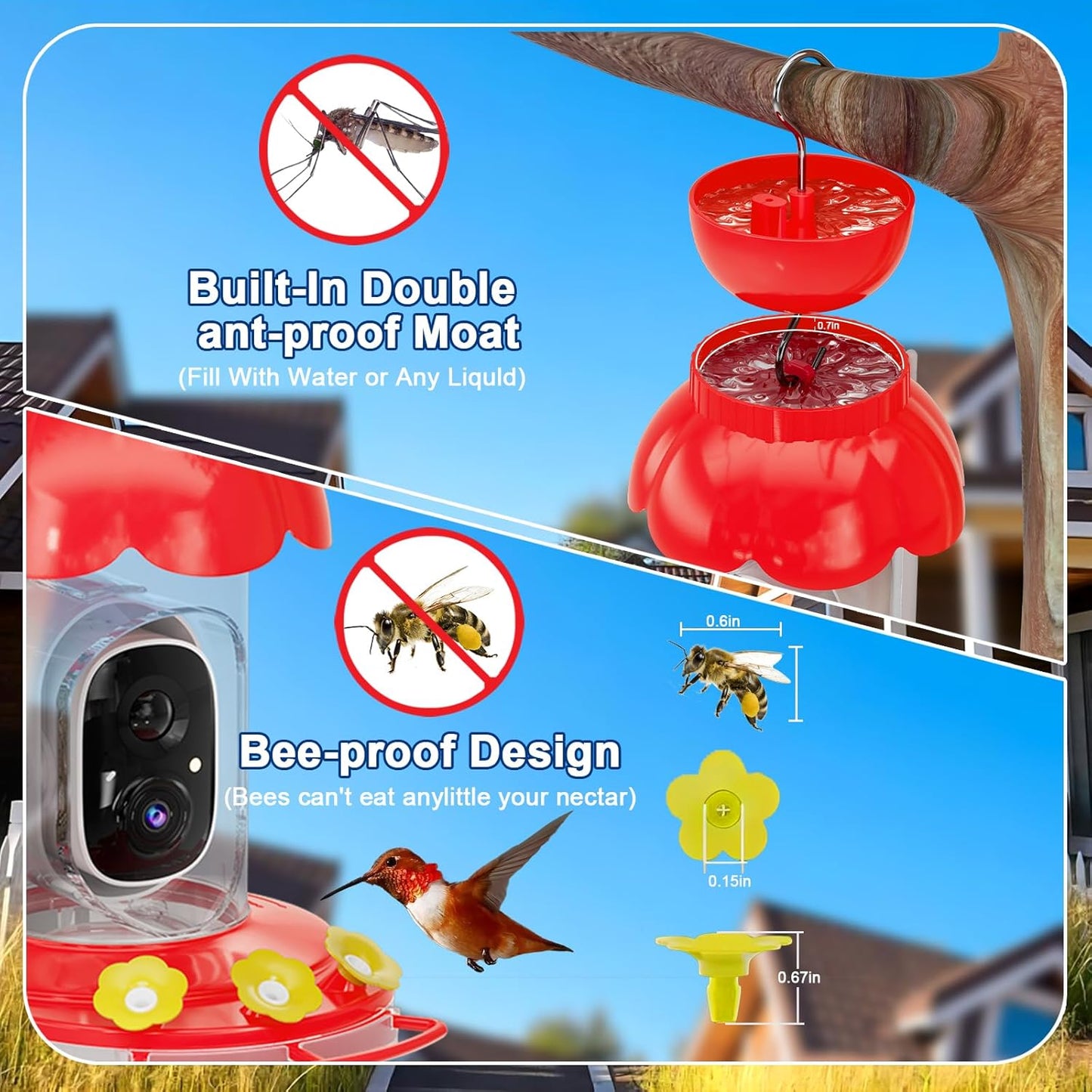 Hummingbird Feeder with Camera,Wireless Smart Bird Feeders for Outdoors Video Watching AI Camera with Auto Capture Videos & Motion Detection Ideal Gift for Bird Lovers