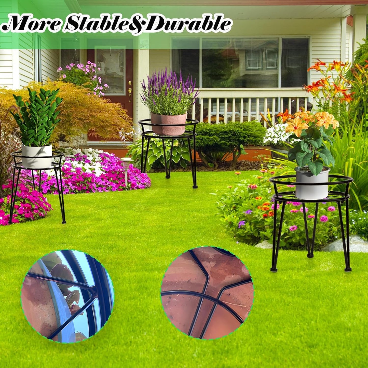 3Pack Metal Plant Stands Outdoor Indoor,Rustproof Iron Flower Pot Stan