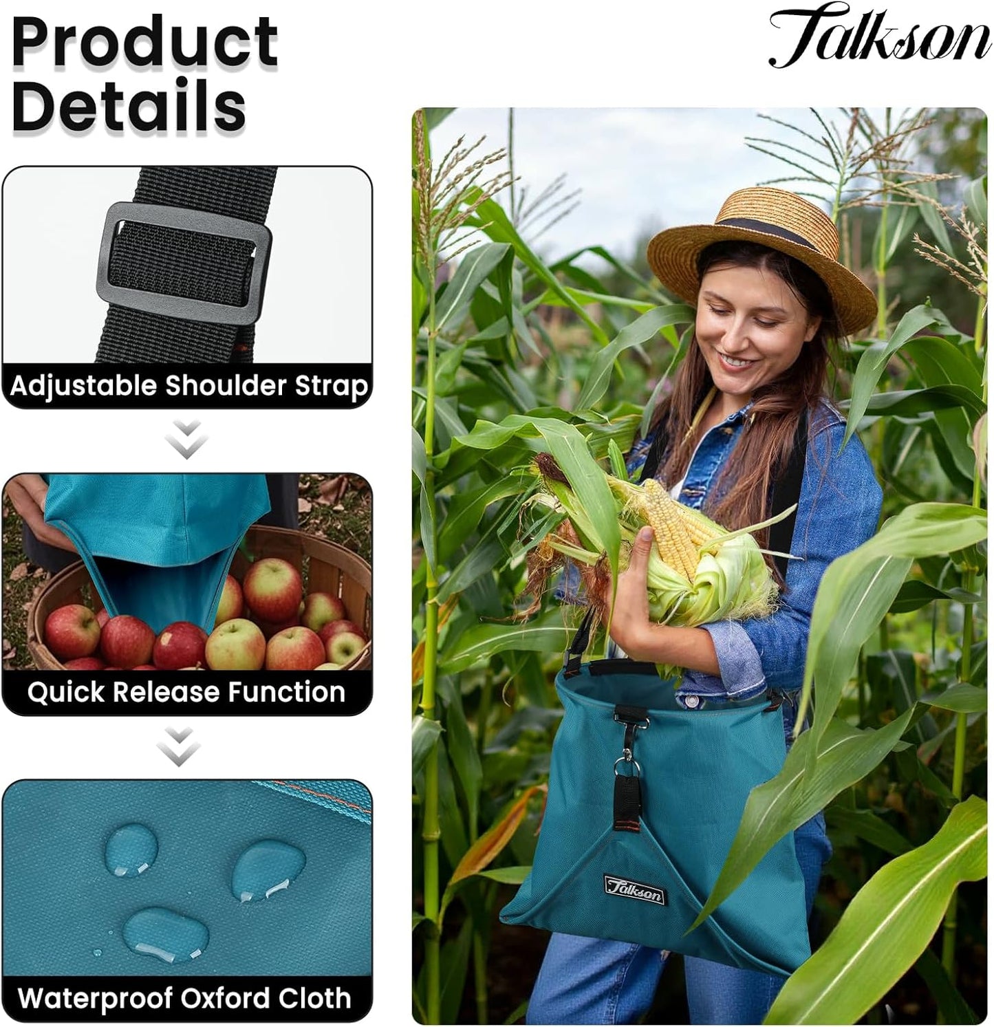 Large Fruit Picking Bag, Waterproof 600d Fruit Storage Harvest Garden Apron Pouch for Outdoor Orchard, Farm, Garden, Vegetable, Fruits