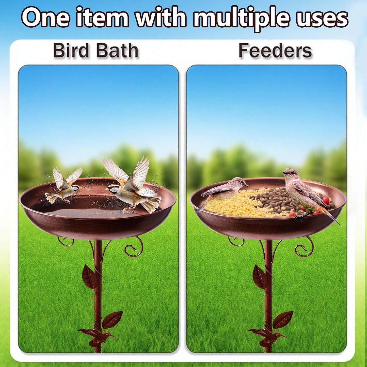 Metal Bird Bath for Outdoors - Vintage Freestanding Bird Bath with 5-Prong Base and 40-Inch Tall Removable Bowl, Antique Bronze Garden Decoration, Suitable for Patio, Courtyard