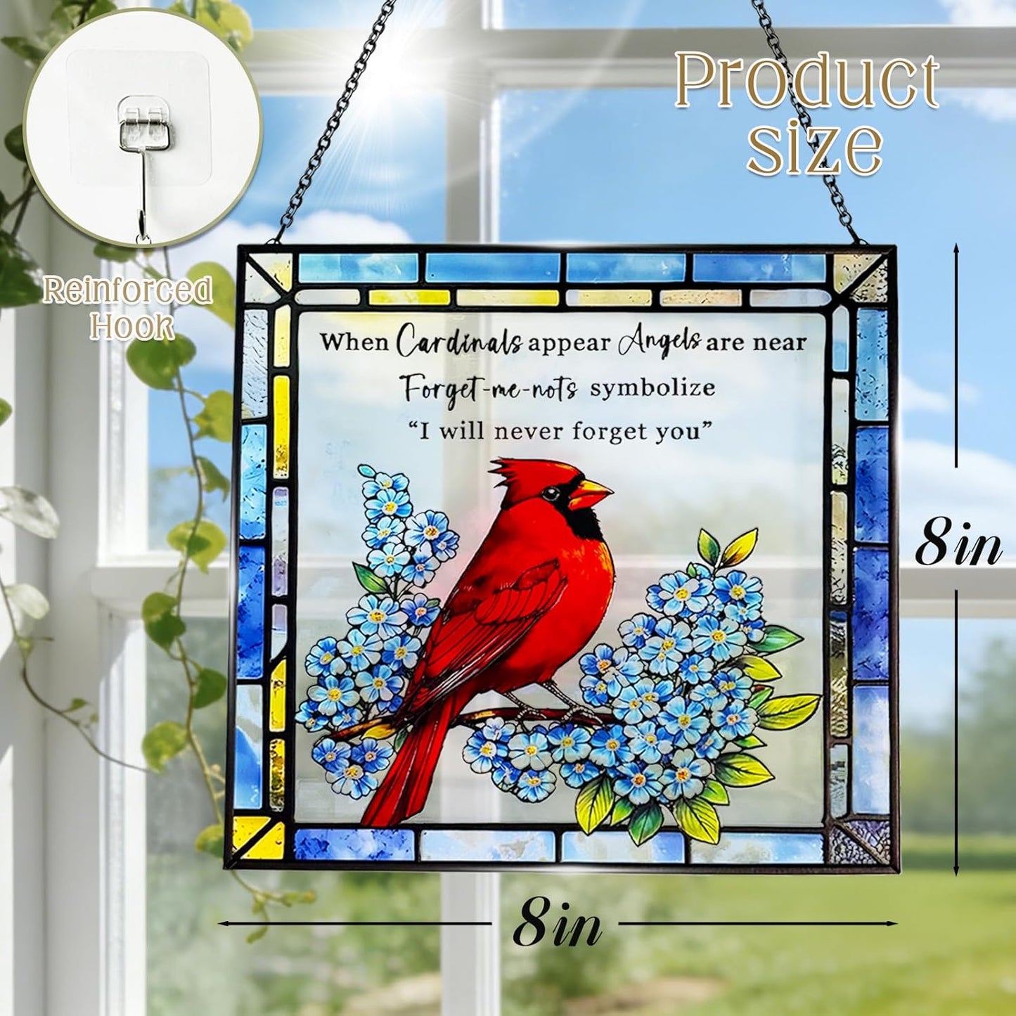 Cardinal Stained Glass Suncatchers for Windows, Hanging Sun Catchers Indoor Window, Cardinal Gifts, in Memory of Loved One Gifts