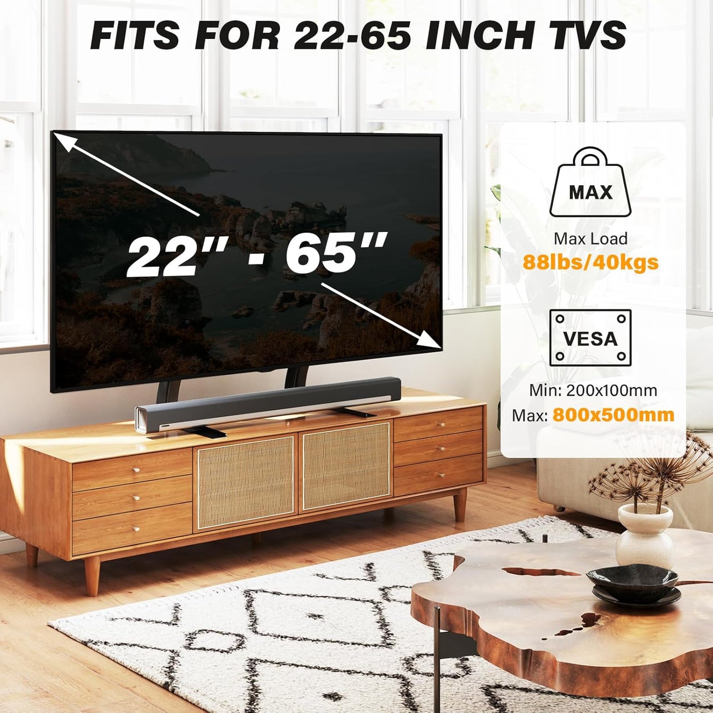 5Rcom TV Stand Mount, Universal TV Stand Tabletop for 22 to 65 inch Pl