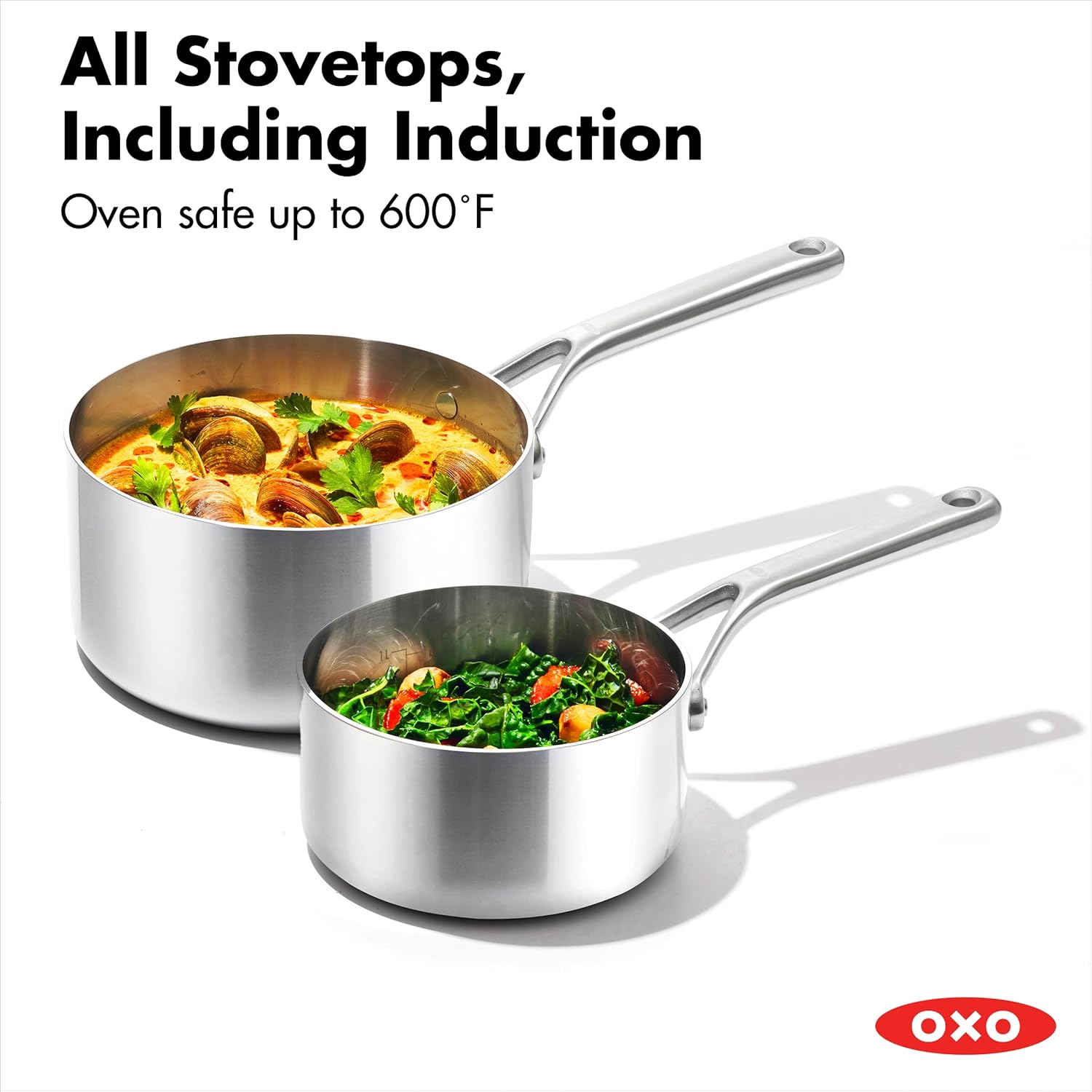 OXO Mira Tri-ply Stainless Steel, 10 Piece Cookware Pots and Pans Set,