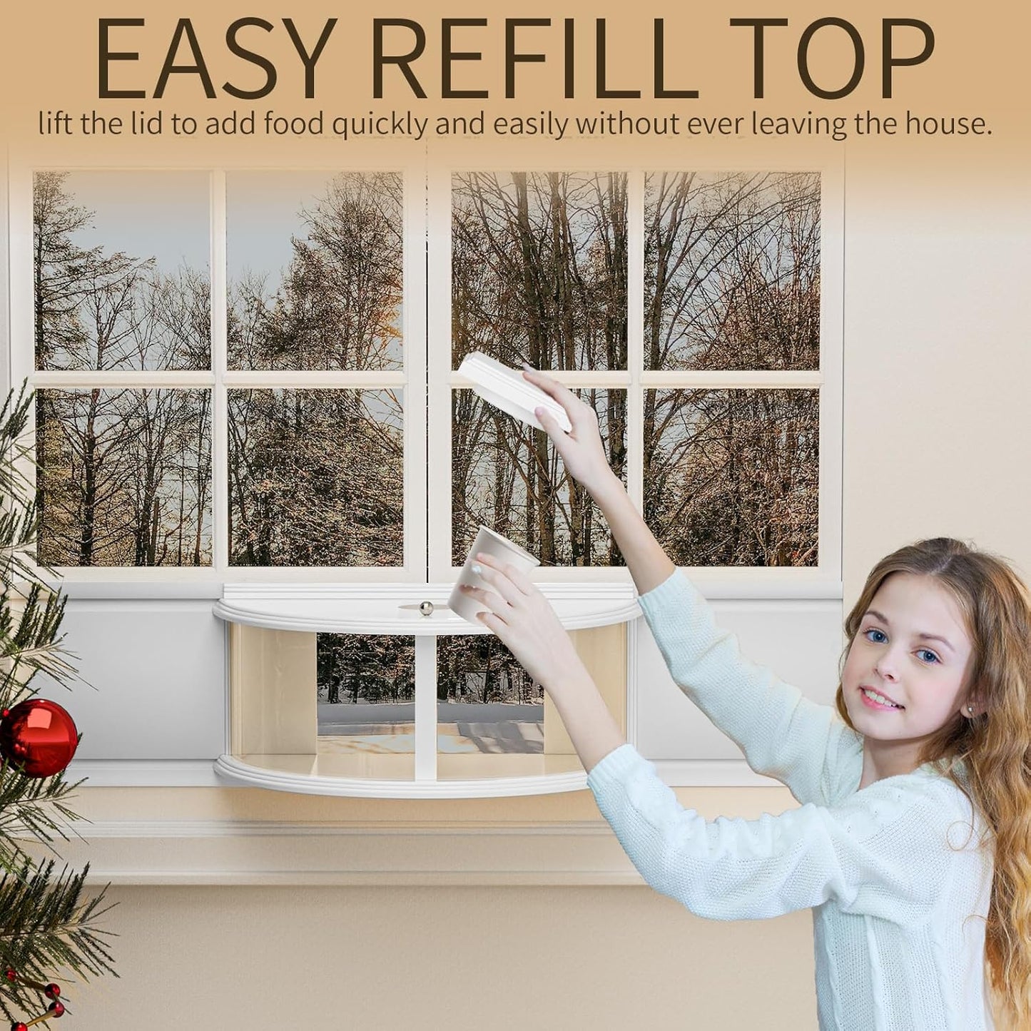 Window Bird Feeder for Viewing, 180° Extra Large Capacity Clear View Window Tray Bird Feeder, Fits Windows 31-41" Wide, Durable, Elegant, Window Bird Feeder Inside House - Best Gifts for Bird Lovers
