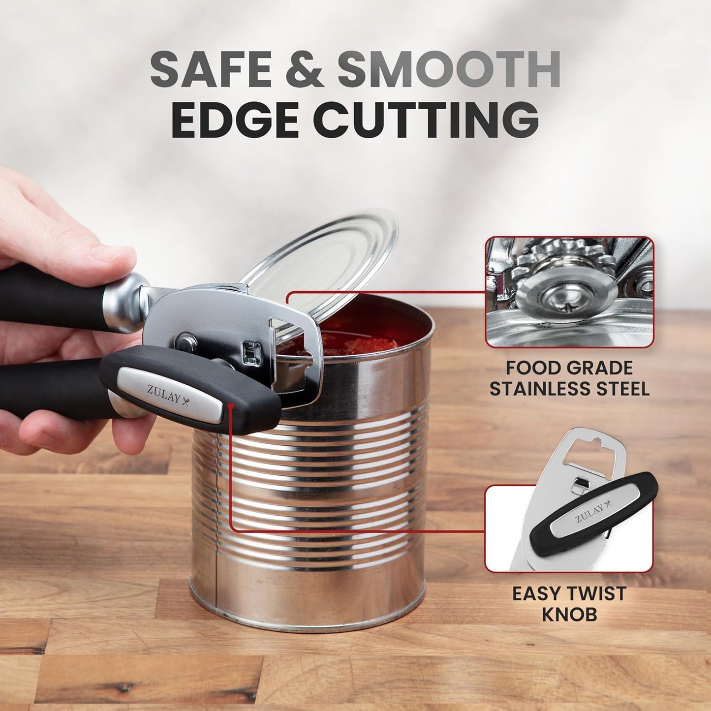 Zulay Kitchen Heavy Duty Stainless Steel Can Opener Manual with Bottle
