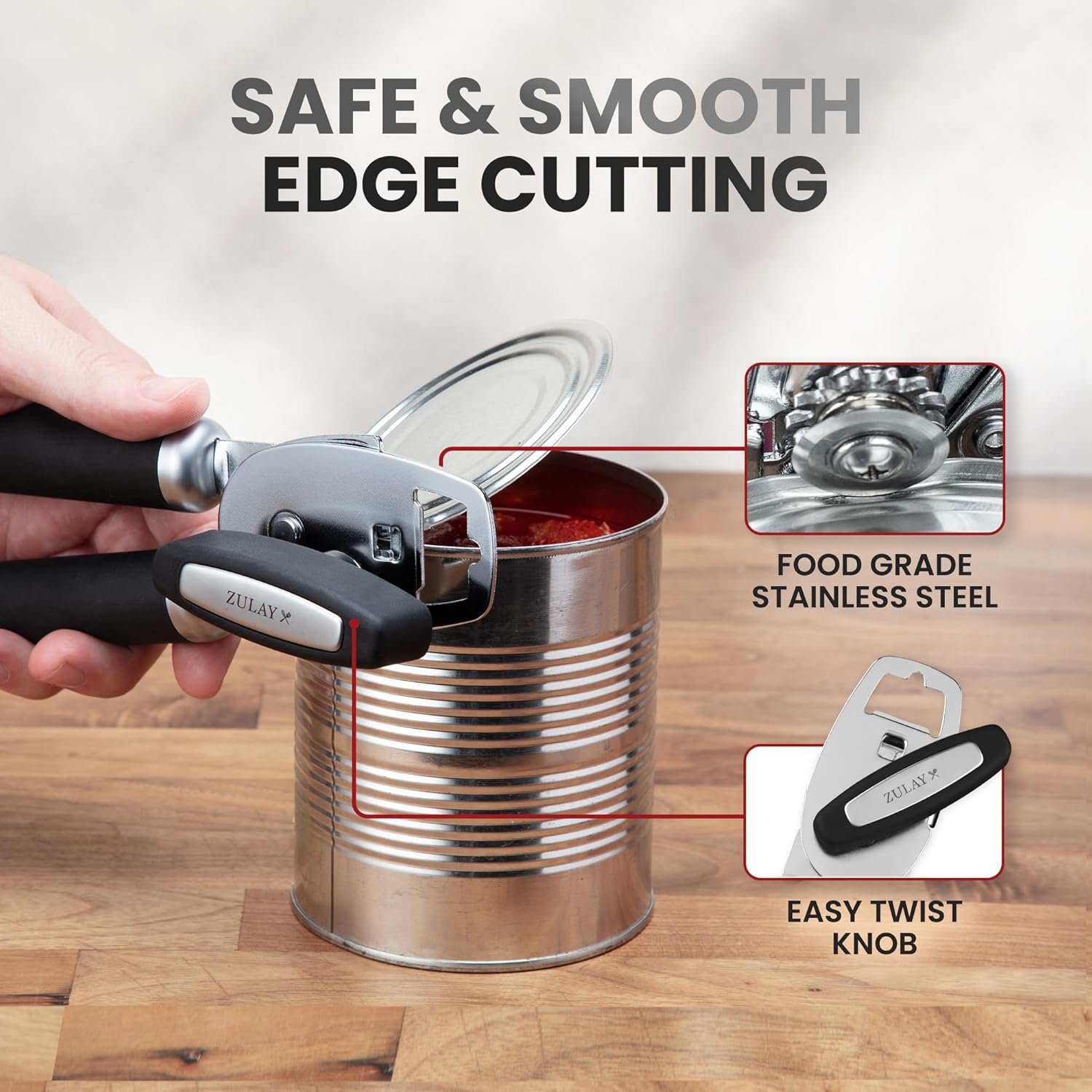 Zulay Kitchen Heavy Duty Stainless Steel Can Opener Manual with Bottle