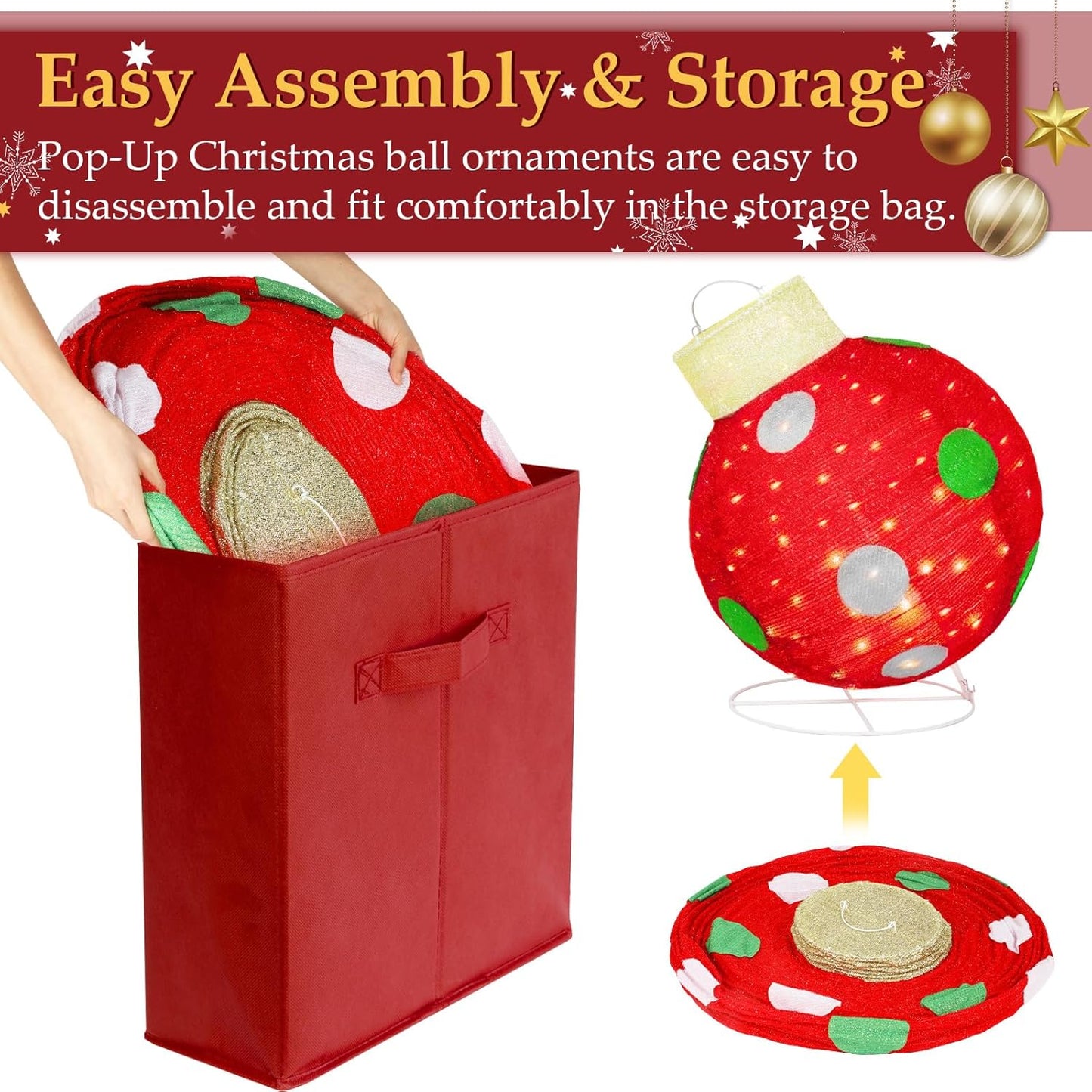 2 PCS Large Pop-Up Christmas Ball Ornaments Outdoor Decorations with B