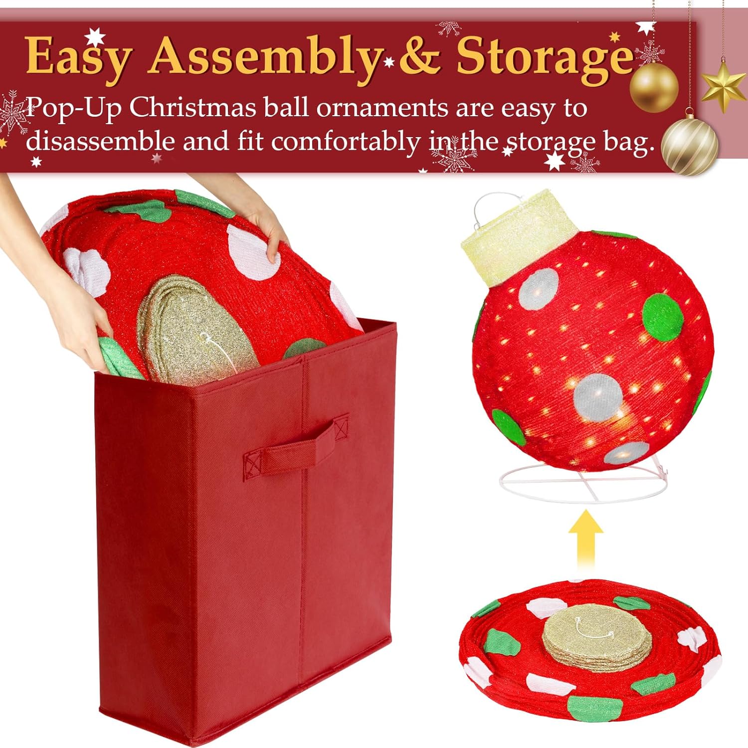 2 PCS Large Pop-Up Christmas Ball Ornaments Outdoor Decorations with B