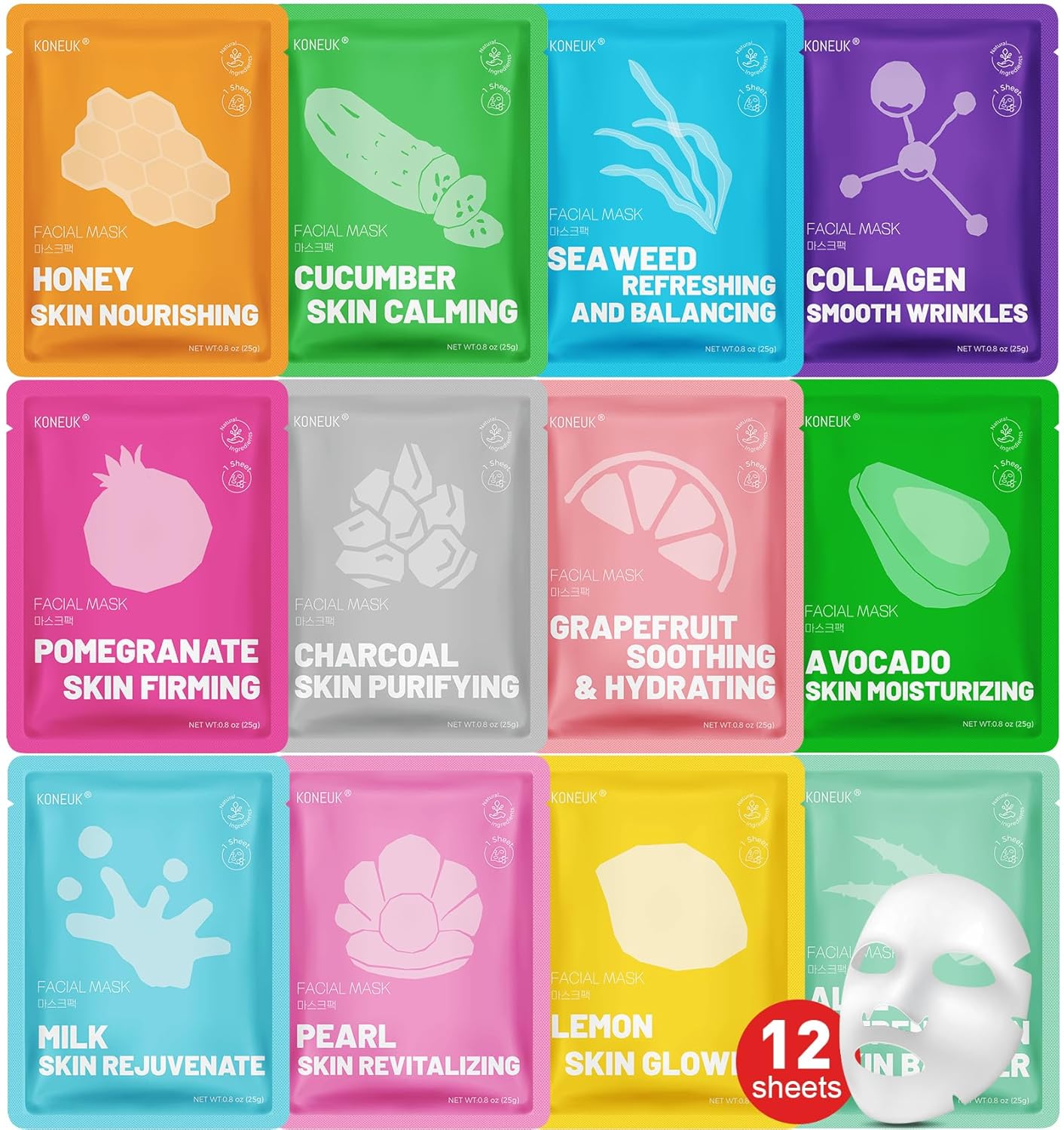 12 Pack Collagen Hydrating Face Masks Skincare, Sheet Face Mask for Al