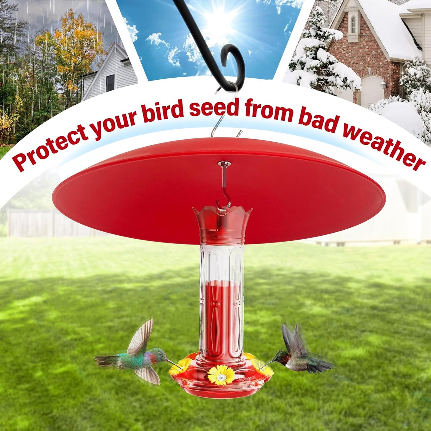 13" Hummingbird Feeder Dome Guard,Bird's Feeder Rain Cover,Squirrel Proof for Bird Feeders Pole, Smart Bird Feeders Umbrella(Bright Red), 1Pack