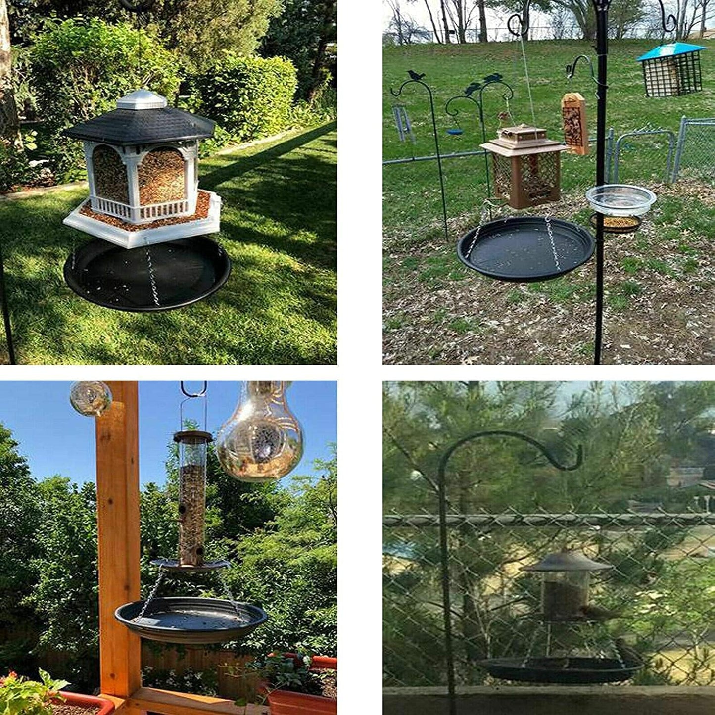 12.8" Platform Bird Feeder,Large Hanging Tray Squirrel Feeder,Wild Bird Seed Catcher Tray,Bird Viewing,for Attracting Birds Outdoors,Yard Garden,Backyard Decoration,Gift Ideas for Bird Lovers, Black