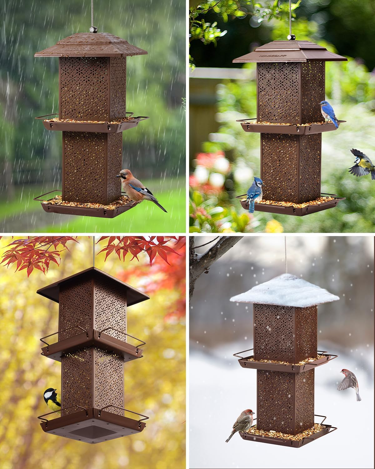 Bird Feeders for Outdoors Hanging - 6lb Large Capacity Metal Double Tier Bird Feeder,Chew-Proof, Weather and Water Resistant Wild Bird Feeders, Outside and Garden Decoration