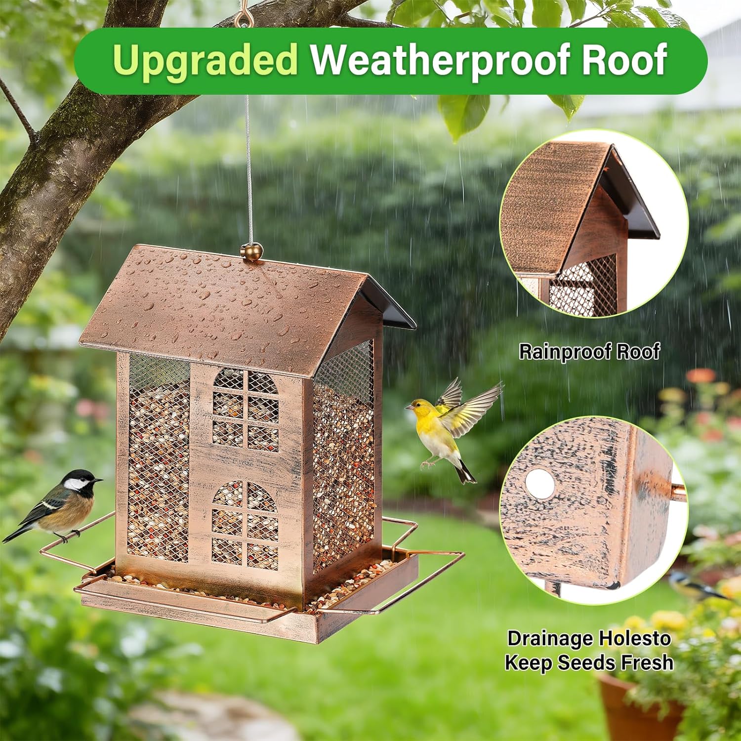 Bird Feeders for Outdoors, Heavy Duty Metal Bird Feeders for Outside H