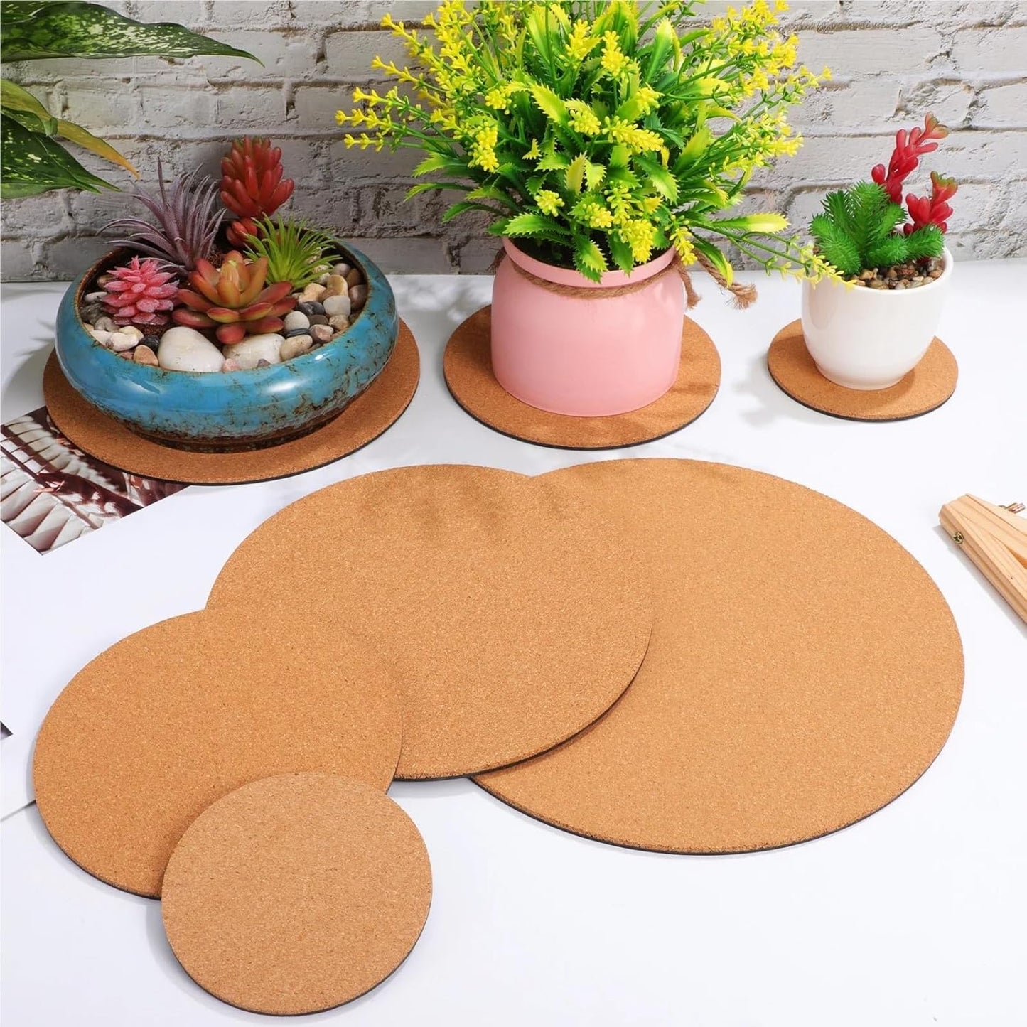 Round Cork Plant Pot Mats Non-Slip Base Coasters Indoor Outdoor Plante