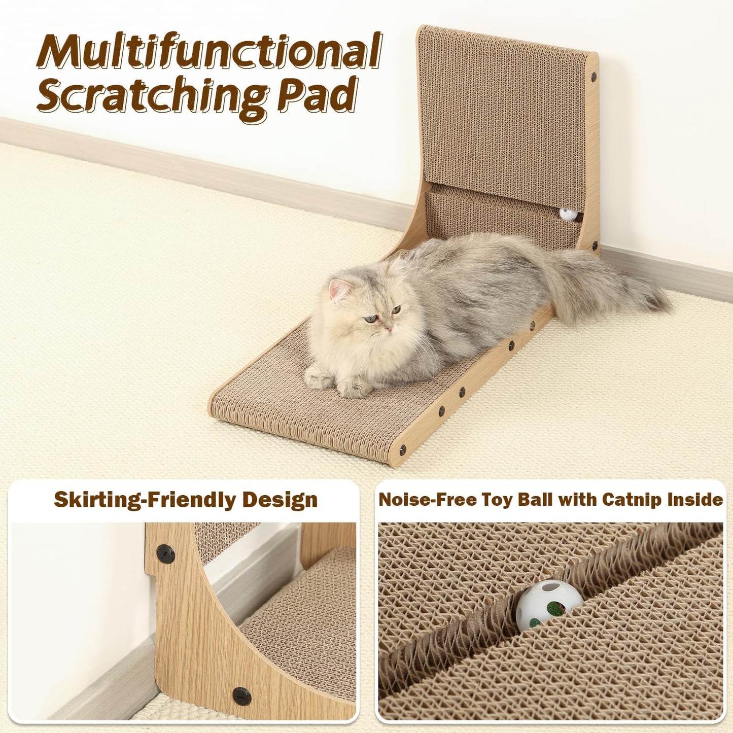 Zakkart 2-Pack Cat Scratching Board, 25.6'' Tall Cardboard L Shape Ver