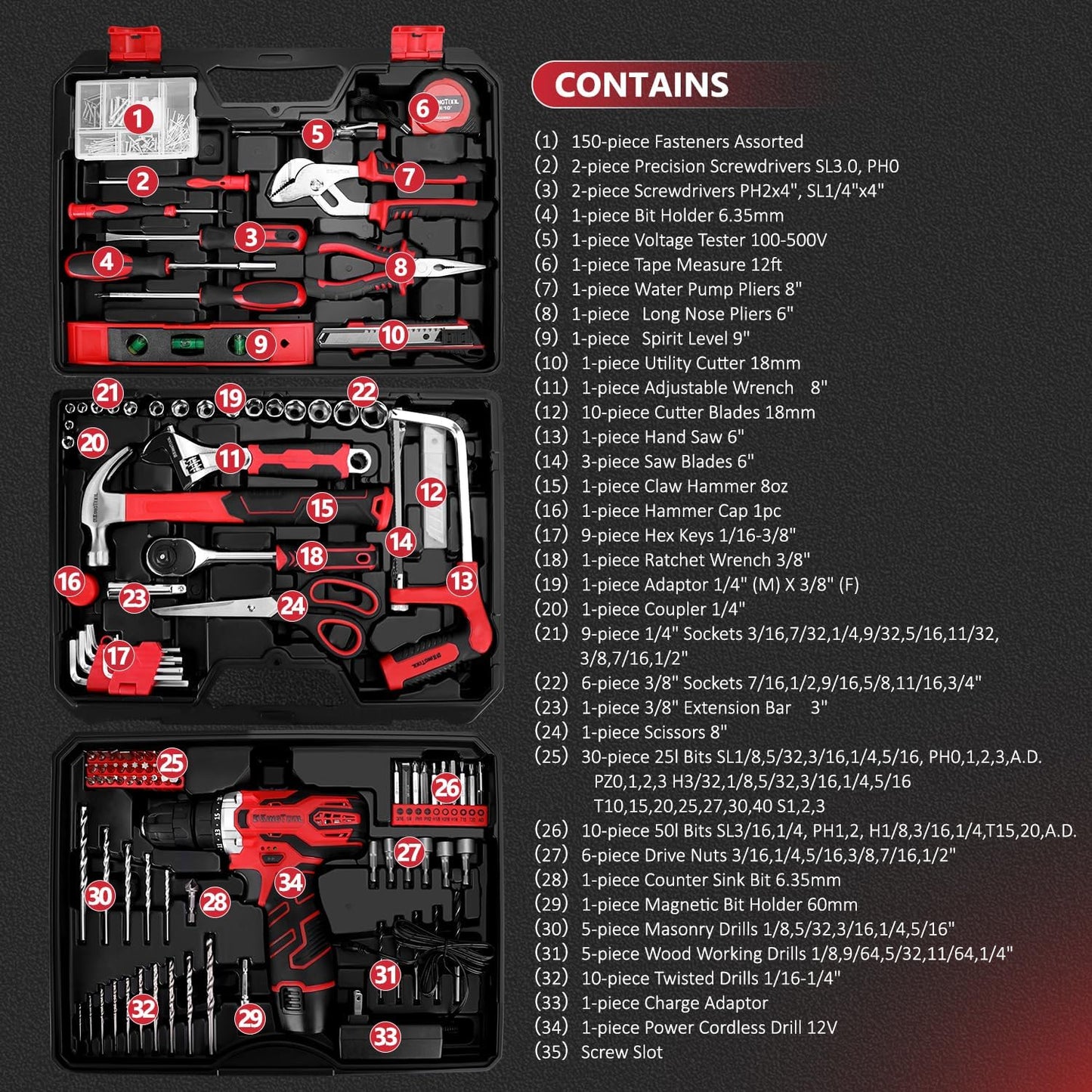 KingTool 276-Piece Tool Set Kit - Tool kit with 12V Cordless Power Dri