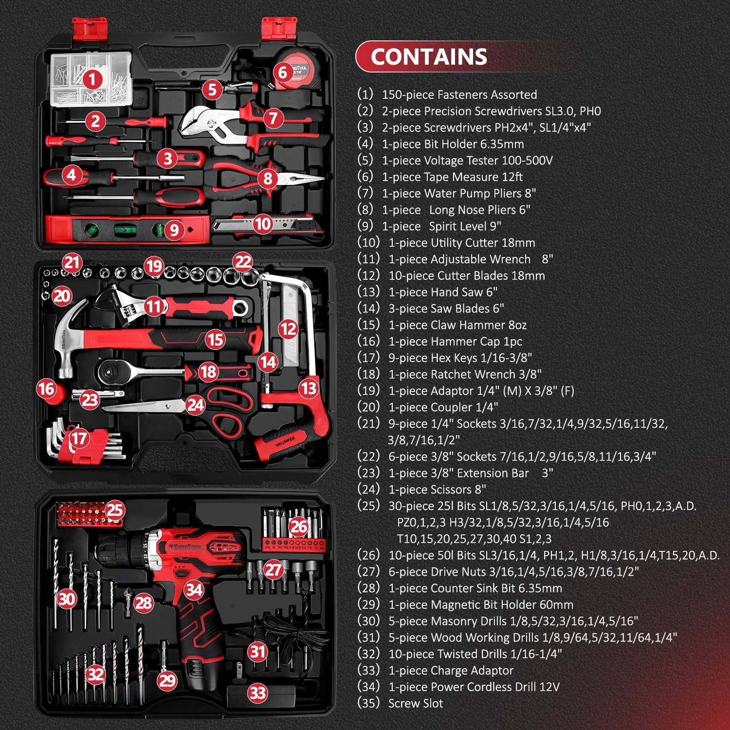 KingTool 276-Piece Tool Set Kit - Tool kit with 12V Cordless Power Dri