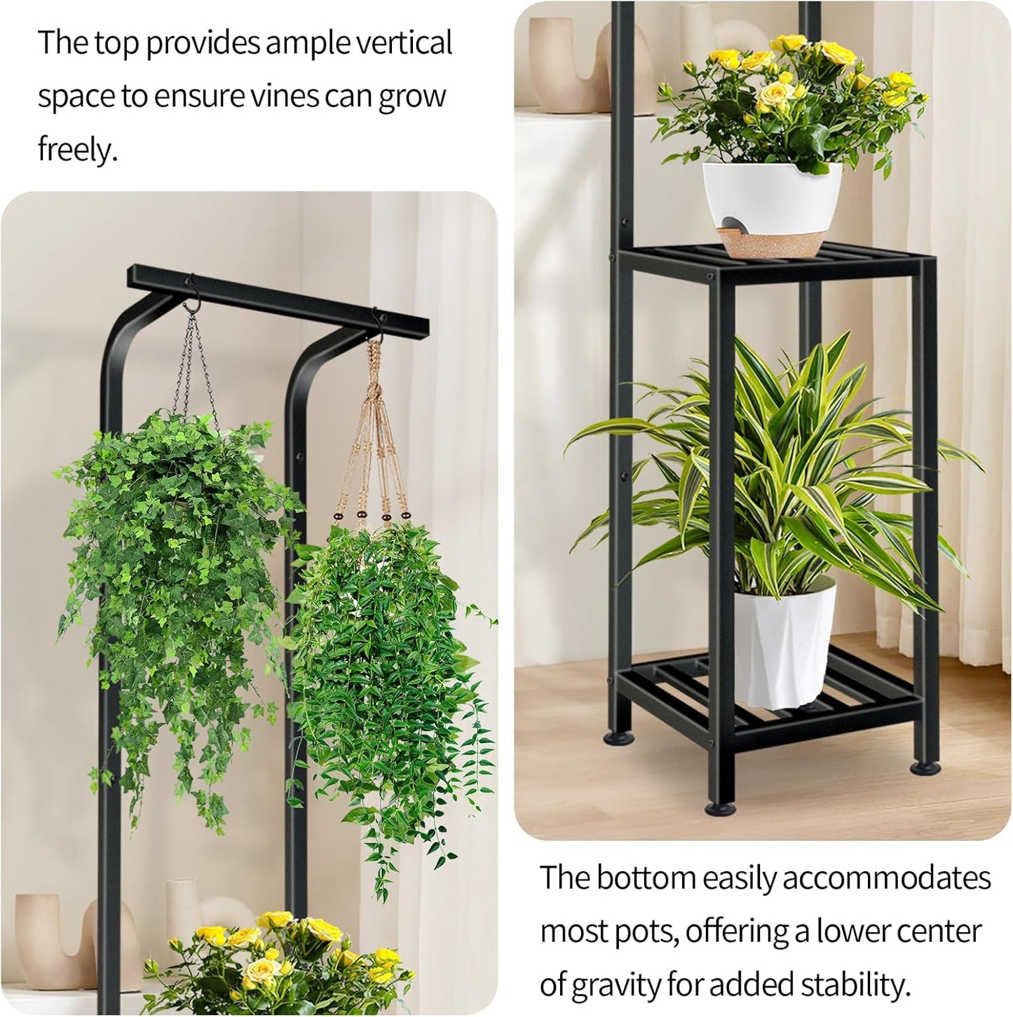 Plant Stand Indoor Outdoor, 65" Tall Plant Stand Outdoor 3 Tiered Hang