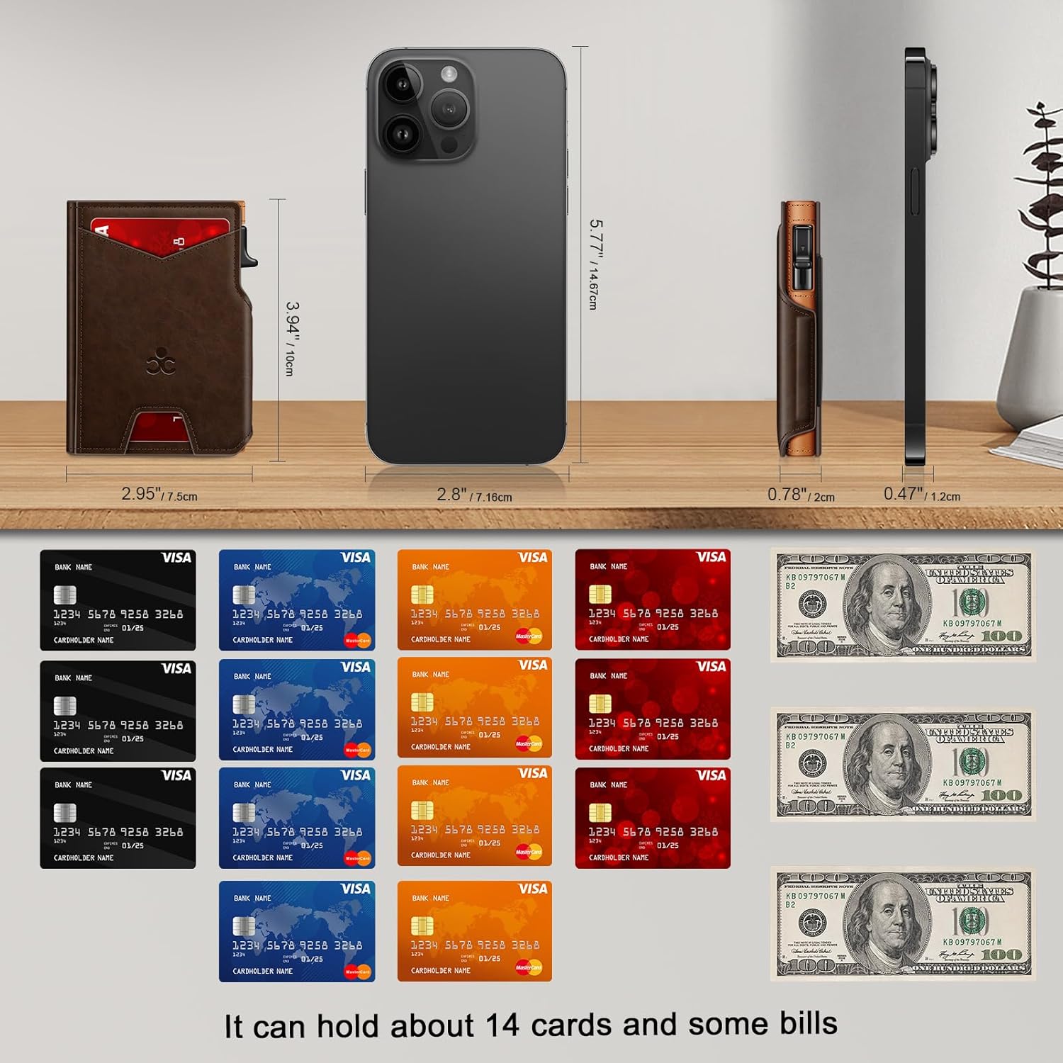 Wallet for Men Wallet with Slim Pop Up Card Holder 9-13 Cards, Bifold 